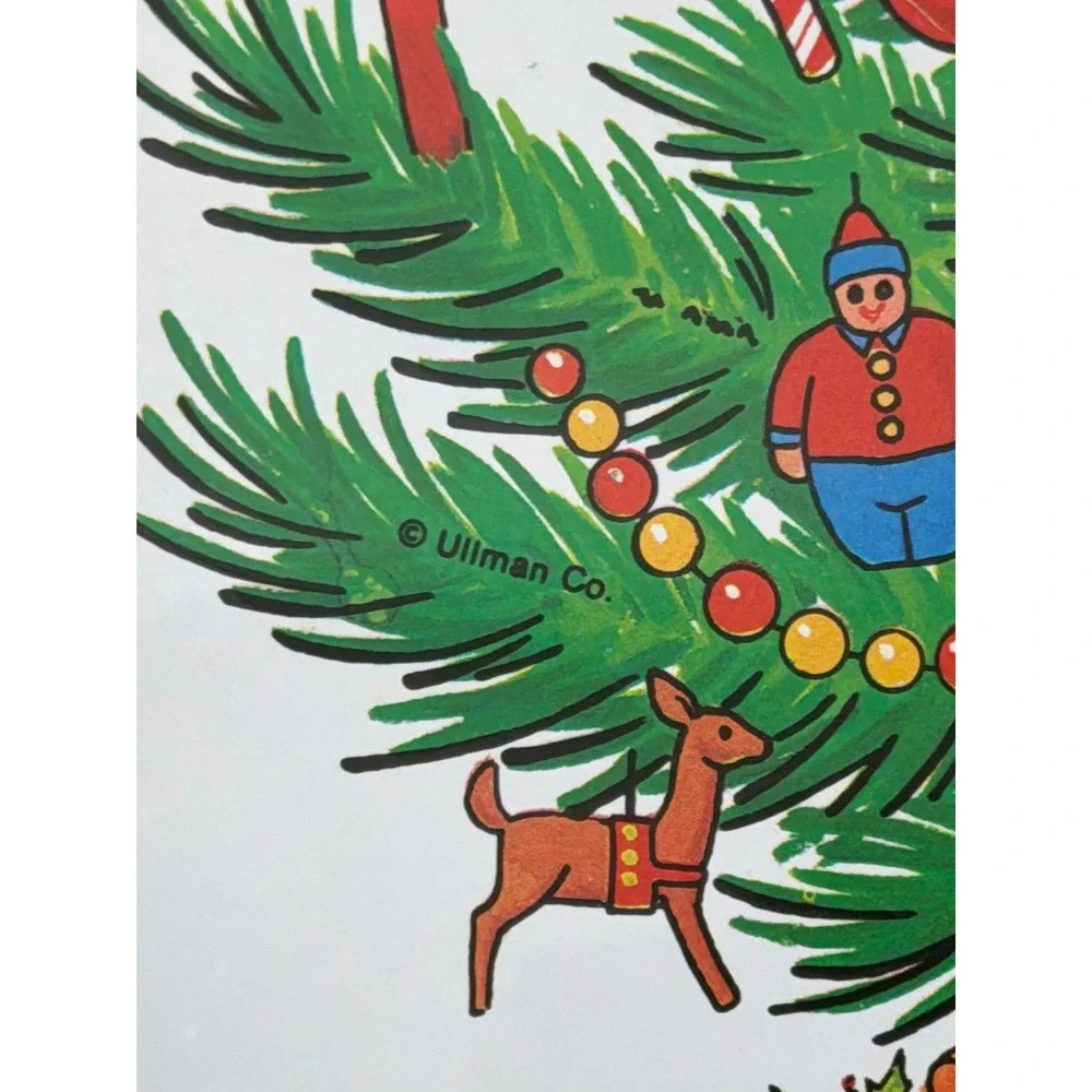 Vintage Ullman Co Christmas Tree Round Tin Serving Tray 13 Inch Holiday Decor